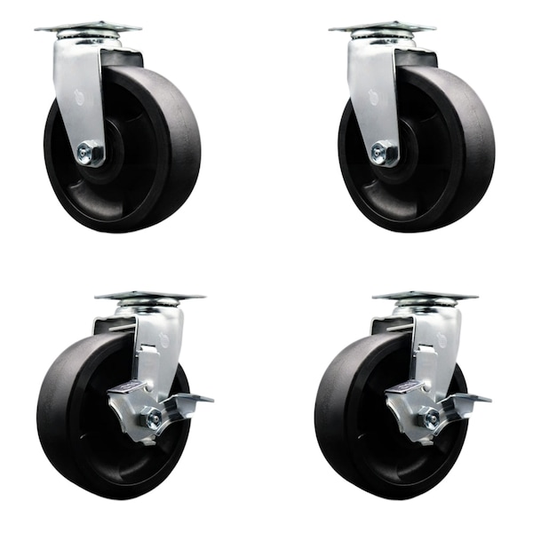 6 Inch Glass Filled Nylon Swivel Caster Set with Ball Bearings 2 Brakes SCC